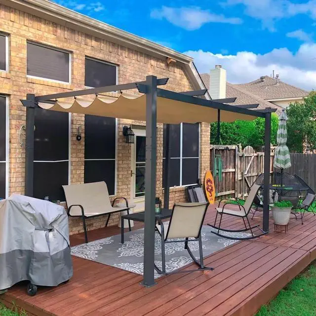 Alt view image 3 of 6 - 10 X 10 Outdoor Retractable Pergola with Weather-Resistant Canopy Aluminum Garden Pergola Patio Grill Gazebo for Courtyard