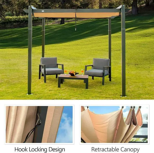 Alt view image 5 of 6 - 10 X 10 Outdoor Retractable Pergola with Weather-Resistant Canopy Aluminum Garden Pergola Patio Grill Gazebo for Courtyard
