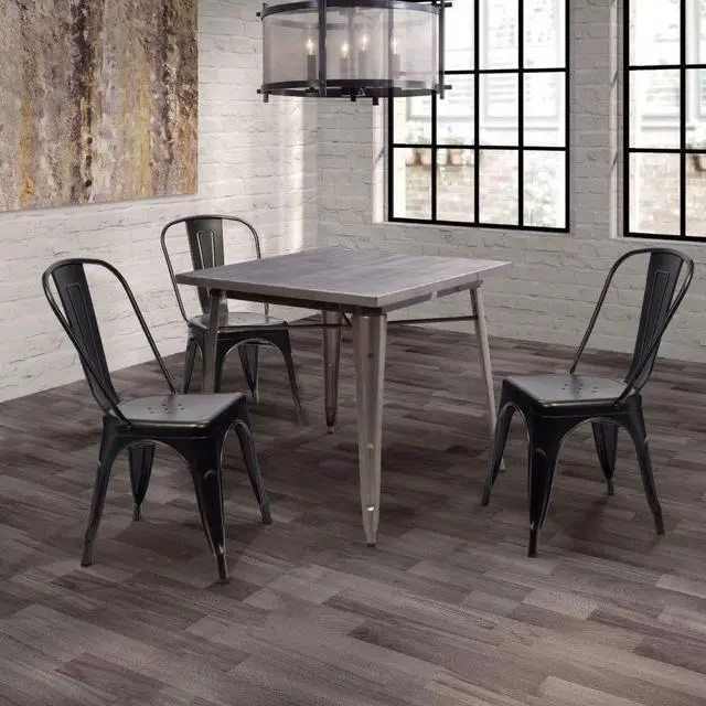 Alt view image 2 of 6 - Metal Dining Chair Indoor Outdoor Use Stackable Chic Side Classic Trattoria Metal Chairs Set of 4 for Kitchen, Dining Room, Bistro and Cafe (Gold Black)