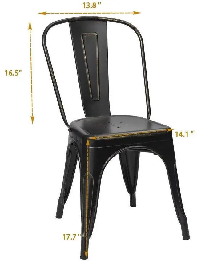 Alt view image 3 of 6 - Metal Dining Chair Indoor Outdoor Use Stackable Chic Side Classic Trattoria Metal Chairs Set of 4 for Kitchen, Dining Room, Bistro and Cafe (Gold Black)