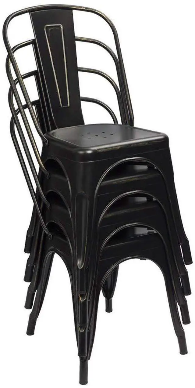 Alt view image 4 of 6 - Metal Dining Chair Indoor Outdoor Use Stackable Chic Side Classic Trattoria Metal Chairs Set of 4 for Kitchen, Dining Room, Bistro and Cafe (Gold Black)