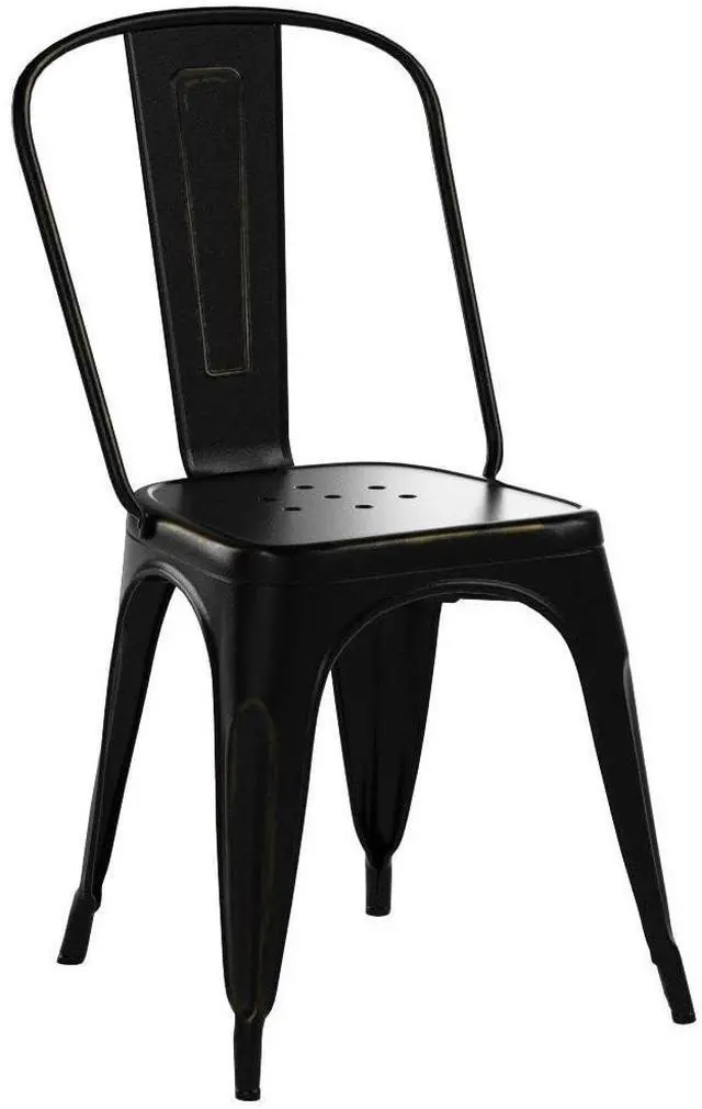 Alt view image 5 of 6 - Metal Dining Chair Indoor Outdoor Use Stackable Chic Side Classic Trattoria Metal Chairs Set of 4 for Kitchen, Dining Room, Bistro and Cafe (Gold Black)