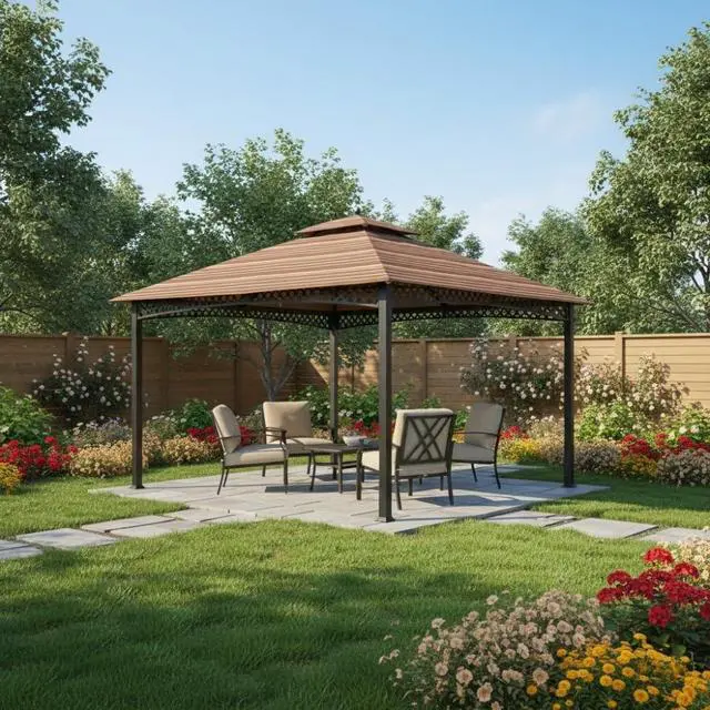 Alt view image 2 of 6 - Durable 350 Replacement Canopy Top Compatible with Windsor Dome 10 x 12 Gazebo Models L-GZ717PST-C, A111001701 - Stripe Canyon