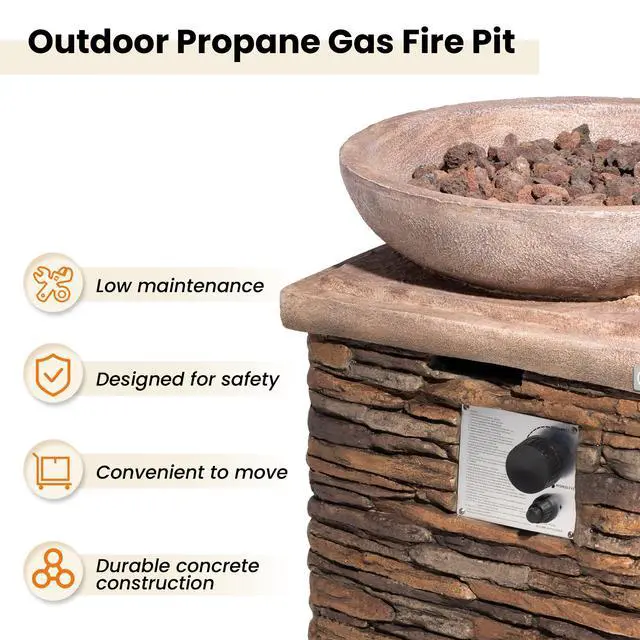 Alt view image 2 of 6 - Propane Fire Pits for Outside 40,000 BTU Gas Fire Pit Table 20-inch Patio Square Smokeless Concrete Fire Table Lava Rocks and Rain Cover for Garden,Deck,Pool,Backyard, CSA Certified