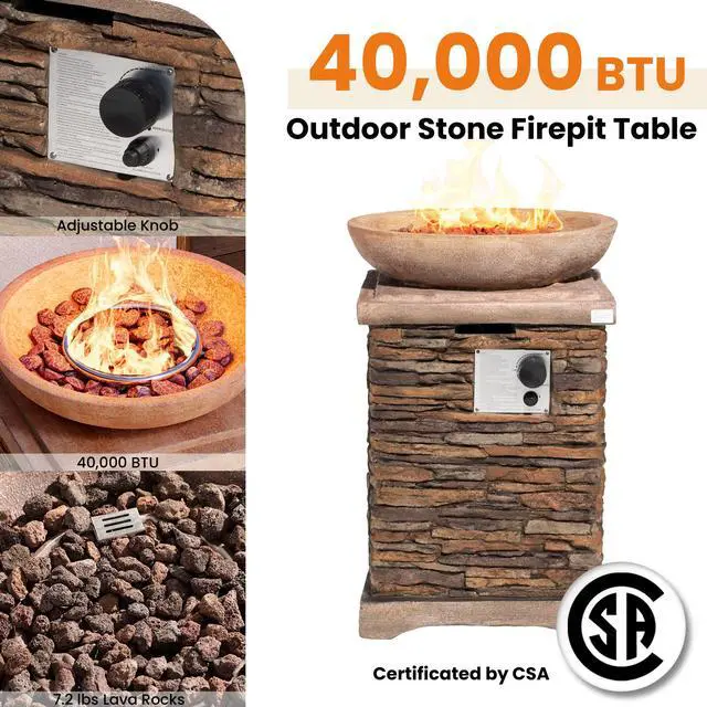 Alt view image 3 of 6 - Propane Fire Pits for Outside 40,000 BTU Gas Fire Pit Table 20-inch Patio Square Smokeless Concrete Fire Table Lava Rocks and Rain Cover for Garden,Deck,Pool,Backyard, CSA Certified