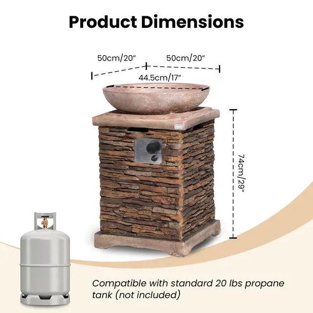 Alt view image 5 of 6 - Propane Fire Pits for Outside 40,000 BTU Gas Fire Pit Table 20-inch Patio Square Smokeless Concrete Fire Table Lava Rocks and Rain Cover for Garden,Deck,Pool,Backyard, CSA Certified