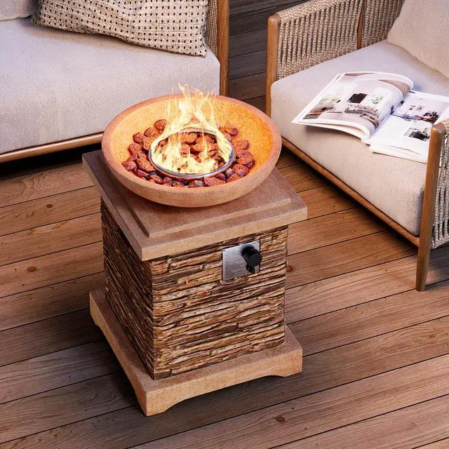 Alt view image 6 of 6 - Propane Fire Pits for Outside 40,000 BTU Gas Fire Pit Table 20-inch Patio Square Smokeless Concrete Fire Table Lava Rocks and Rain Cover for Garden,Deck,Pool,Backyard, CSA Certified