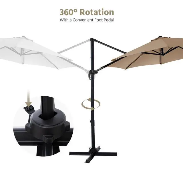 Alt view image 3 of 6 - Patio Umbrella Outdoor, 10 FT Cantilever Umbrella Aluminum Offset Umbrella with 360-degree Rotation for Backyard, Pool, Lawn, Deck (Round, Khaki)