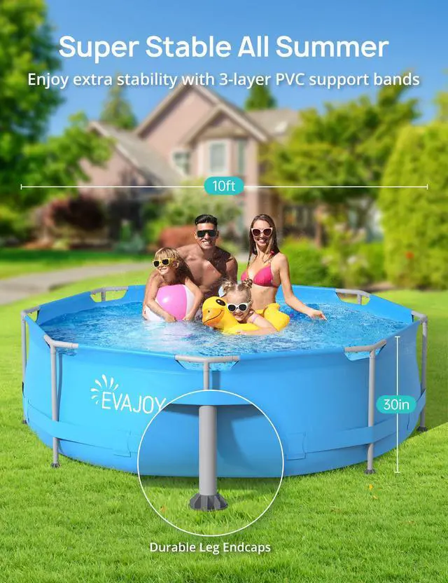 Alt view image 2 of 6 - 10 ft x 30 Inch Outdoor Metal Frame Above Ground Round Swimming Pool with Easy Set-Up, Pool Only