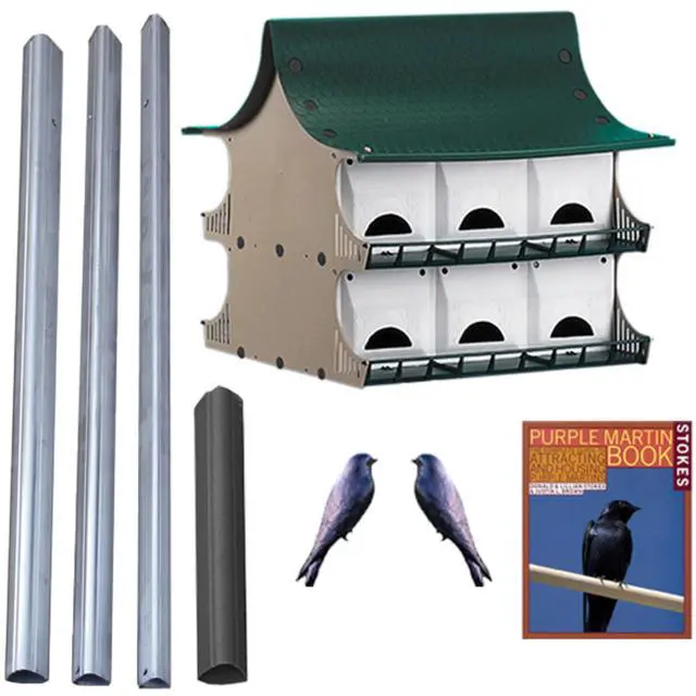 Main image of S&K 12 Room Purple Martin House Package - Complete Birdhouse Kit with Telescoping Pole, Decoys, and Guidebook