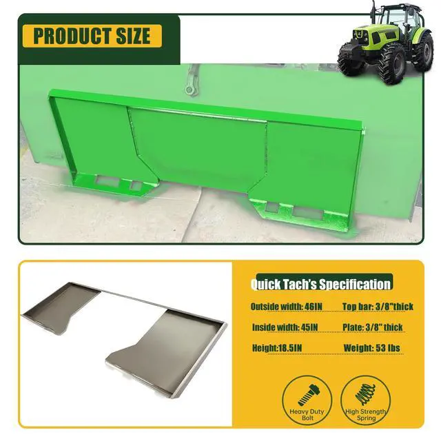 Alt view image 3 of 6 - 3/8" Thick Quick Tach Cut Out Mount Plate, Steel Skid Steer Quick Tach Attachment Adapter Plate Compatible with Bobcat, Kubota Tractors