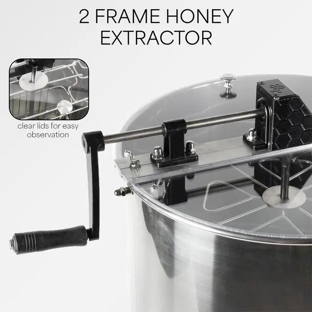 Alt view image 3 of 6 - Honey Extractor 2 Frame Rack, Food Grade Stainless Steel Honey Processing Equipment, Manual Crank Honeycomb Drum Spinner with Transparent Lid, BEE-V002