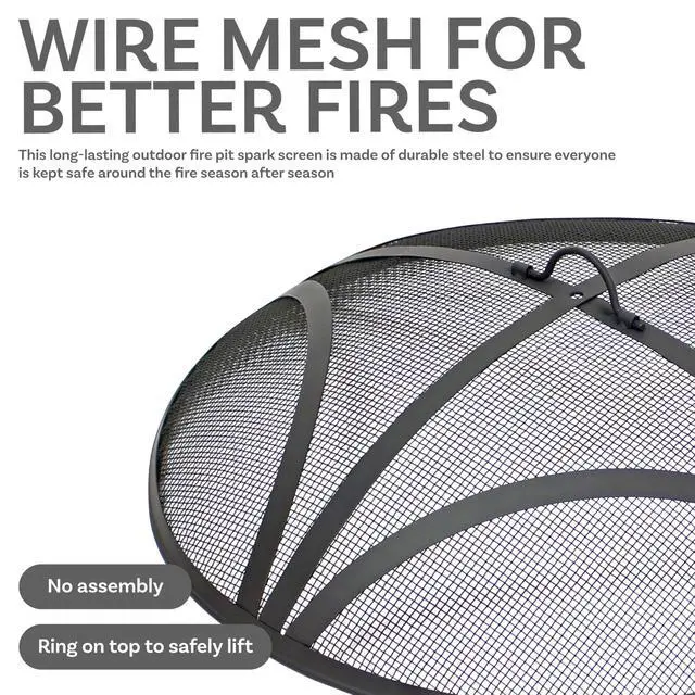 Alt view image 2 of 6 - Sunnydaze Outdoor Patio Fire Pit Screen - Reinforced Steel Mesh Round Fire Pit Spark Screen with Handle - 40" Diameter