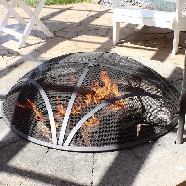 Alt view image 4 of 6 - Sunnydaze Outdoor Patio Fire Pit Screen - Reinforced Steel Mesh Round Fire Pit Spark Screen with Handle - 40" Diameter
