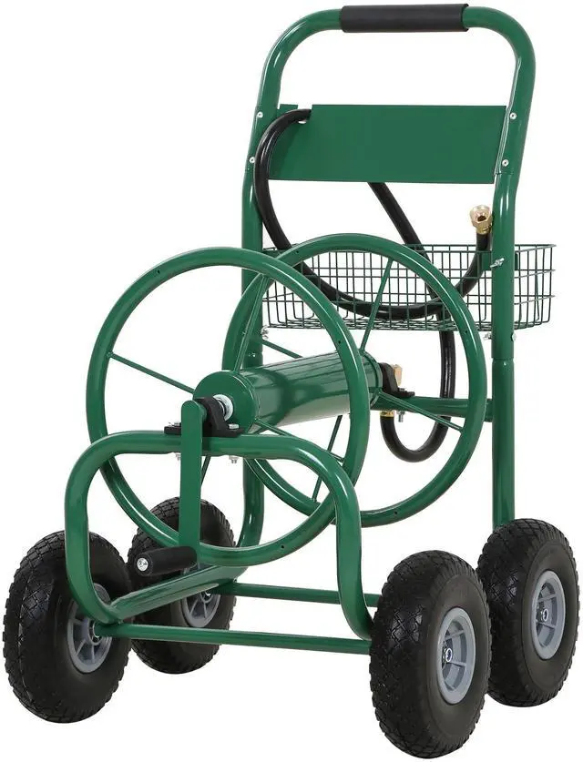 Main image of Hose Reel Hold Up To 300 Ft Heavy Duty Garden Hose Reel Sturdy Water Hose Reel Cart with 4 Wheels Storage Basket for Garden Lawn Yard Outdoor (Green)