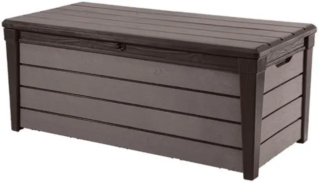 Main image of Outdoor Storage Deck Box, for Patio, Backyard & Garden, Brushwood, 120 Gal, Brown - Lockable, Organizing, and Waterproof Plastic Container Bench