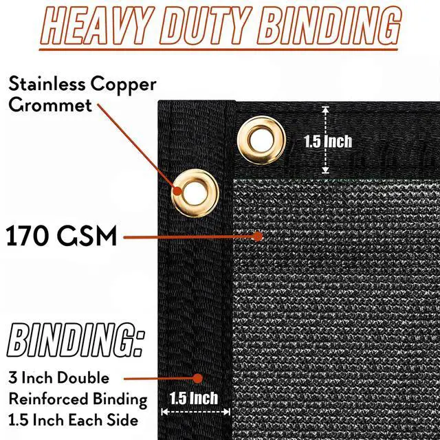 Alt view image 2 of 6 - 6' x 74' Black Fence Privacy Screen Commercial Grade Heavy Duty Black Bindings for Gardens Backyard Patio Construction Project Outdoor Events