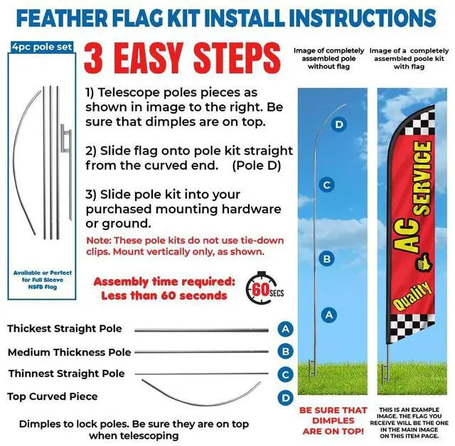 Alt view image 2 of 3 - Quality AC Service, Auto Repair, Brake Service, 3 Pack Advertising Package of Feather Banner Swooper Flag Kits with Ground Spikes