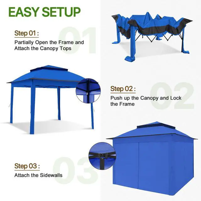 Alt view image 2 of 6 - 11x11 Pop Up Gazebo with 4 Sidewalls, Instant Outdoor Canopy Tent with UPF 50+ UV Protection, Water Resistant Shelter with Carry Bag, Stakes & Ropes, Blue