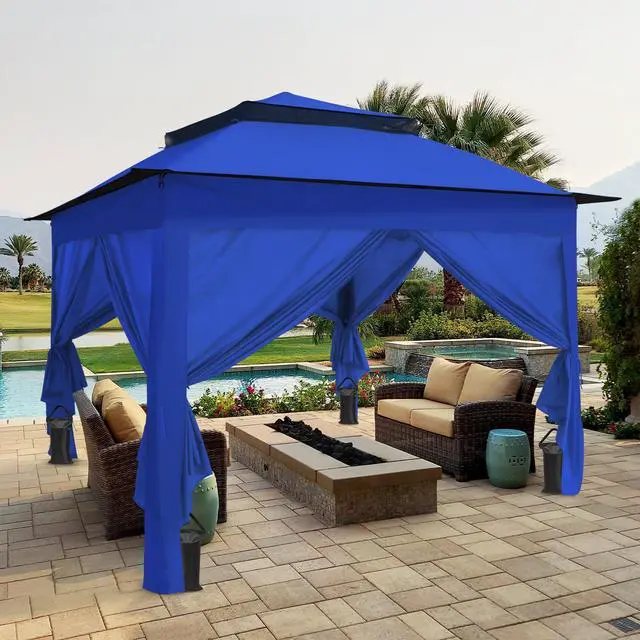 Alt view image 5 of 6 - 11x11 Pop Up Gazebo with 4 Sidewalls, Instant Outdoor Canopy Tent with UPF 50+ UV Protection, Water Resistant Shelter with Carry Bag, Stakes & Ropes, Blue