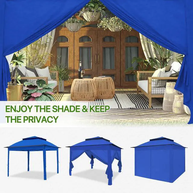 Alt view image 6 of 6 - 11x11 Pop Up Gazebo with 4 Sidewalls, Instant Outdoor Canopy Tent with UPF 50+ UV Protection, Water Resistant Shelter with Carry Bag, Stakes & Ropes, Blue