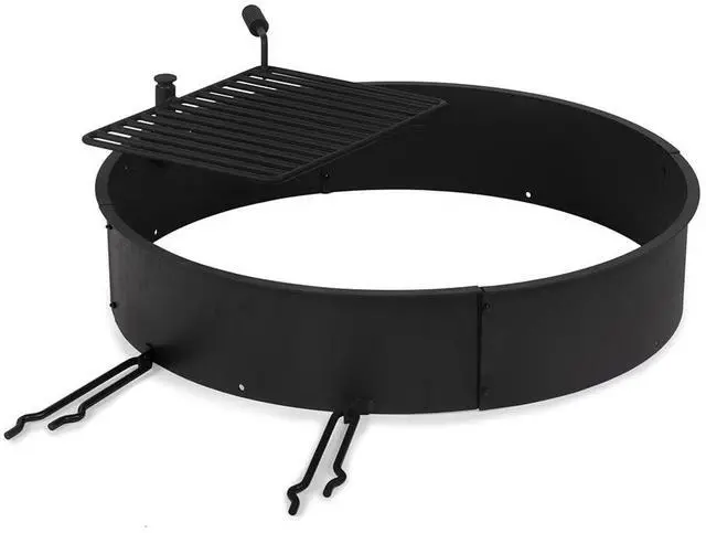 Main image of Ash & Ember 36" Steel Fire Pit Ring with Cooking Grate, 15.5" x 19.5" Swivel Grate with Spring Handle, Steel Fire Ring & Campfire Grill Combo for Outdoor Cooking, Durable High-Temp Finish