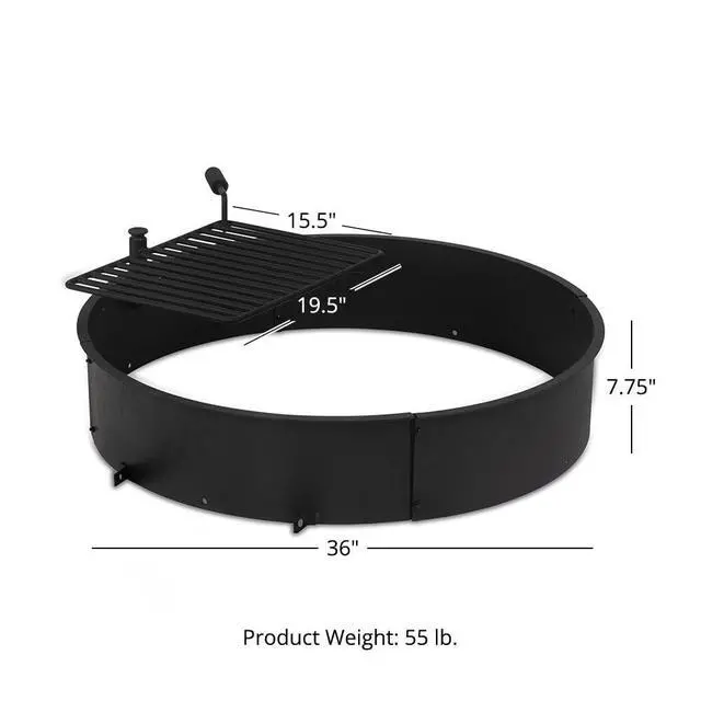 Alt view image 5 of 5 - Ash & Ember 36" Steel Fire Pit Ring with Cooking Grate, 15.5" x 19.5" Swivel Grate with Spring Handle, Steel Fire Ring & Campfire Grill Combo for Outdoor Cooking, Durable High-Temp Finish