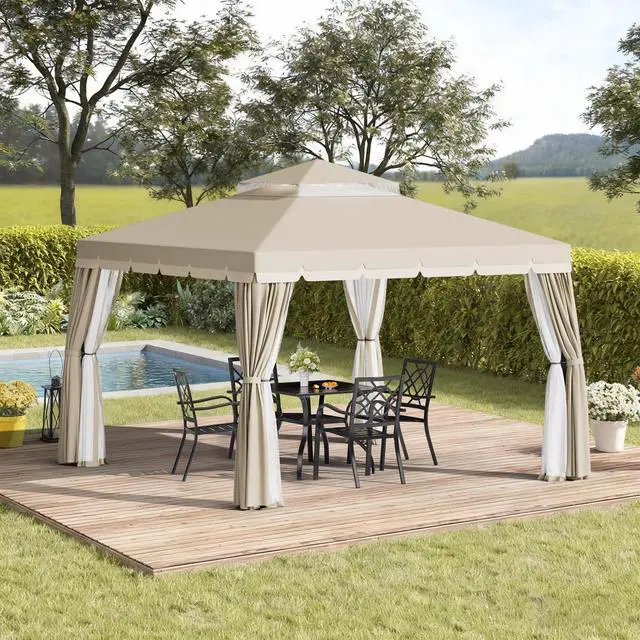 Alt view image 5 of 6 - 10' x 10' Outdoor Gazebo, Heavy Duty Iron Frame Patio Canopy with Vented Soft Top, Breathable Mosquito Netting & Privacy Curtains, Sun Protection for for Garden, Backyard, Poolside, Beige