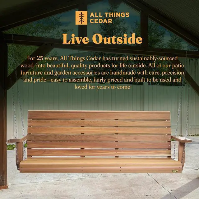Alt view image 5 of 6 - Wooden Porch Swing, Outdoor Patio Furniture, 6 Foot, Natural
