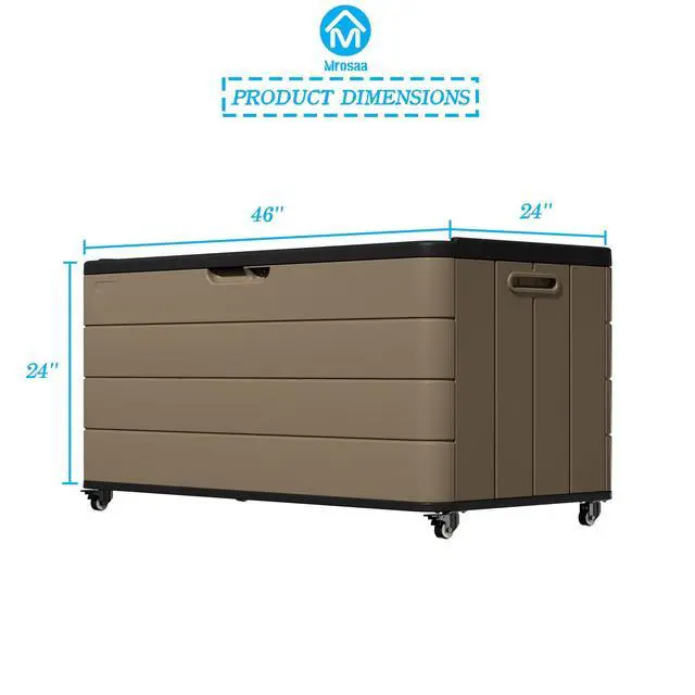 Alt view image 3 of 6 - 110 Gallon Deck Box Waterproof with Wheels - Mobile Double-Wall Resin Outdoor Storage Box for Patio, Pool, & Garden - Lockable Deck Storage for Cushions, Pool Floats, Boat Slip (Brown)