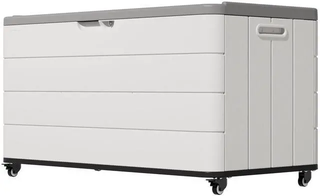 Main image of 110 Gallon Deck Box Waterproof with Wheels - Mobile Double-Wall Resin Outdoor Storage Box for Patio, Pool, & Garden - Lockable Deck Storage for Cushions, Pool Floats, Boat Slip (Off-White)
