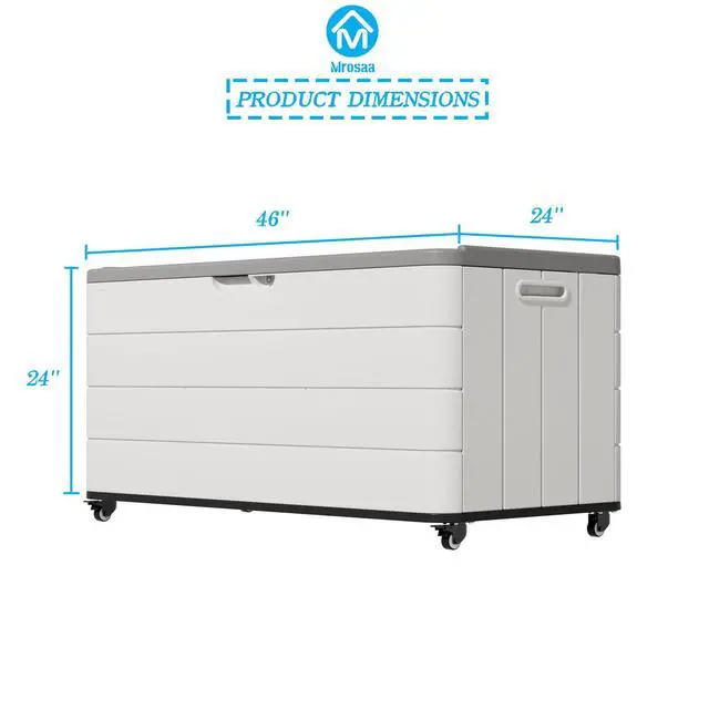 Alt view image 3 of 6 - 110 Gallon Deck Box Waterproof with Wheels - Mobile Double-Wall Resin Outdoor Storage Box for Patio, Pool, & Garden - Lockable Deck Storage for Cushions, Pool Floats, Boat Slip (Off-White)
