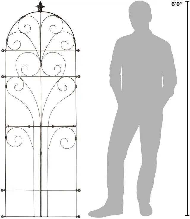 Alt view image 3 of 6 - Scroll Garden Trellis 73.5" H, Freestanding Heavy Duty Iron 34 lbs | Powder-coated finish with ground spikes included. Supports climbing roses, clematis, ivy and vines