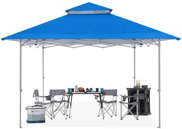 Main image of 13x13 Pop Up Canopy Base on 10x10 Canopy Frame with Double Ventilated Top, 4 Sandbags, 4 Ropes and 8 Stakes (Blue)
