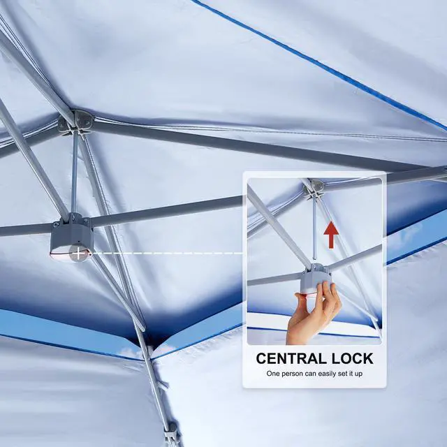 Alt view image 3 of 5 - 13x13 Pop Up Canopy Base on 10x10 Canopy Frame with Double Ventilated Top, 4 Sandbags, 4 Ropes and 8 Stakes (Blue)