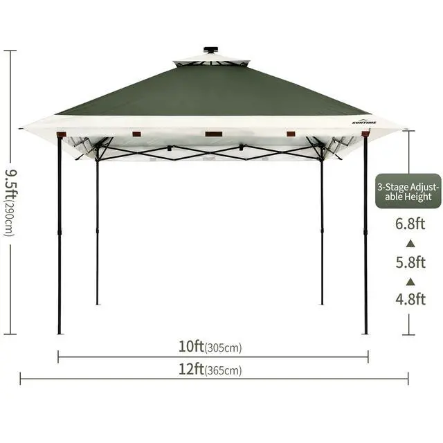 Alt view image 2 of 6 - Suntime 12 x 12 Instant Pop Up Gazebo Polyester Canopy Tent Shelter with Solar LED Lights, 4 Zippered Screens, and Powder Coated Steel Frame, Green