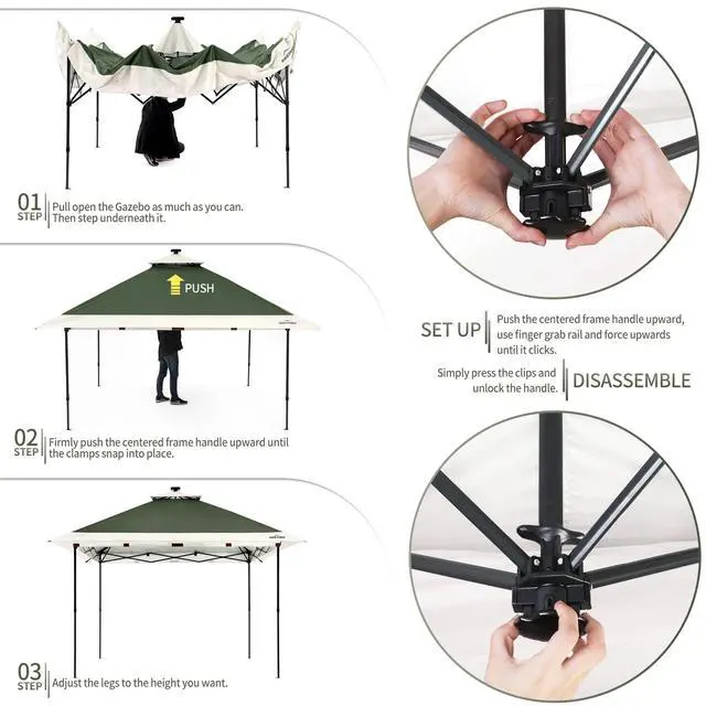Alt view image 5 of 6 - Suntime 12 x 12 Instant Pop Up Gazebo Polyester Canopy Tent Shelter with Solar LED Lights, 4 Zippered Screens, and Powder Coated Steel Frame, Green