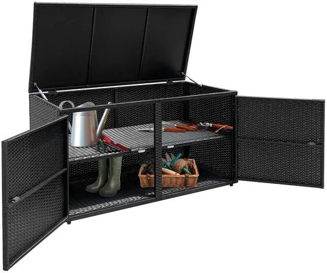 Main image of Deck Box Outdoor Wicker Storage Box Cabinet, 88 Gallon Patio Rattan Storage Container Bin Box for Furniture Tools in Garden Balcony Porch Yard
