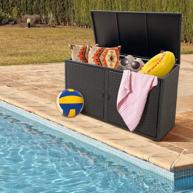 Alt view image 2 of 6 - Deck Box Outdoor Wicker Storage Box Cabinet, 88 Gallon Patio Rattan Storage Container Bin Box for Furniture Tools in Garden Balcony Porch Yard