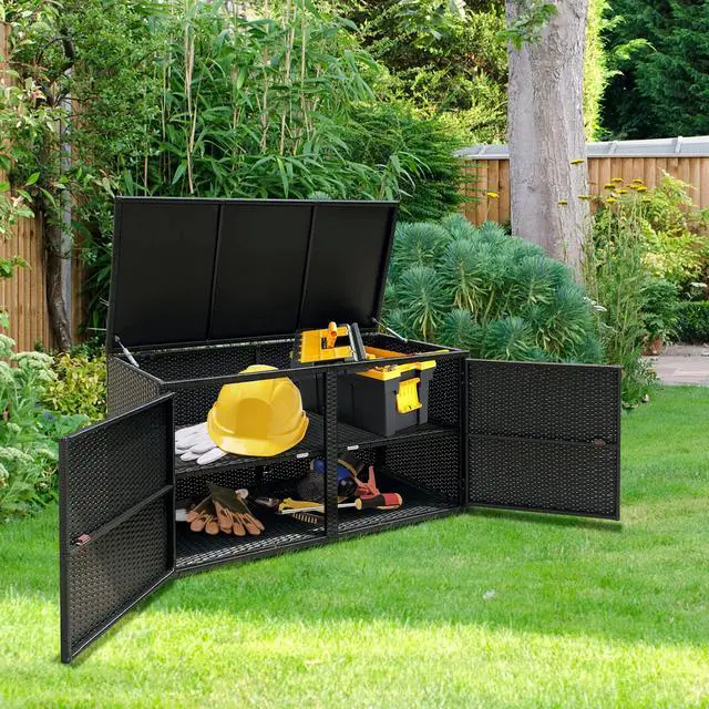Alt view image 3 of 6 - Deck Box Outdoor Wicker Storage Box Cabinet, 88 Gallon Patio Rattan Storage Container Bin Box for Furniture Tools in Garden Balcony Porch Yard