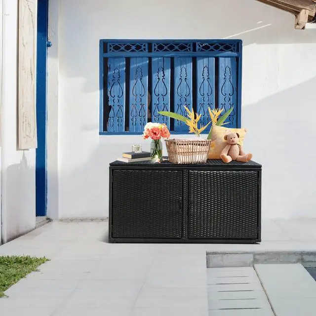 Alt view image 4 of 6 - Deck Box Outdoor Wicker Storage Box Cabinet, 88 Gallon Patio Rattan Storage Container Bin Box for Furniture Tools in Garden Balcony Porch Yard