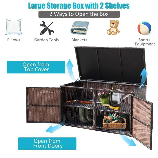 Alt view image 5 of 6 - Deck Box Outdoor Wicker Storage Box Cabinet, 88 Gallon Patio Rattan Storage Container Bin Box for Furniture Tools in Garden Balcony Porch Yard
