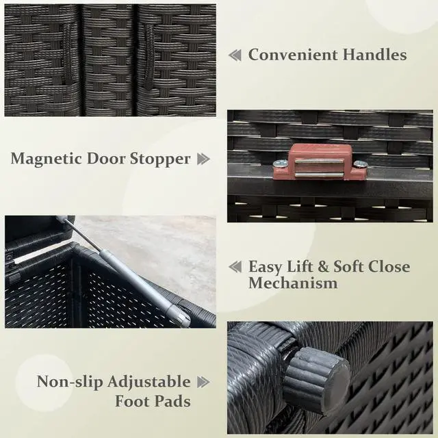 Alt view image 6 of 6 - Deck Box Outdoor Wicker Storage Box Cabinet, 88 Gallon Patio Rattan Storage Container Bin Box for Furniture Tools in Garden Balcony Porch Yard