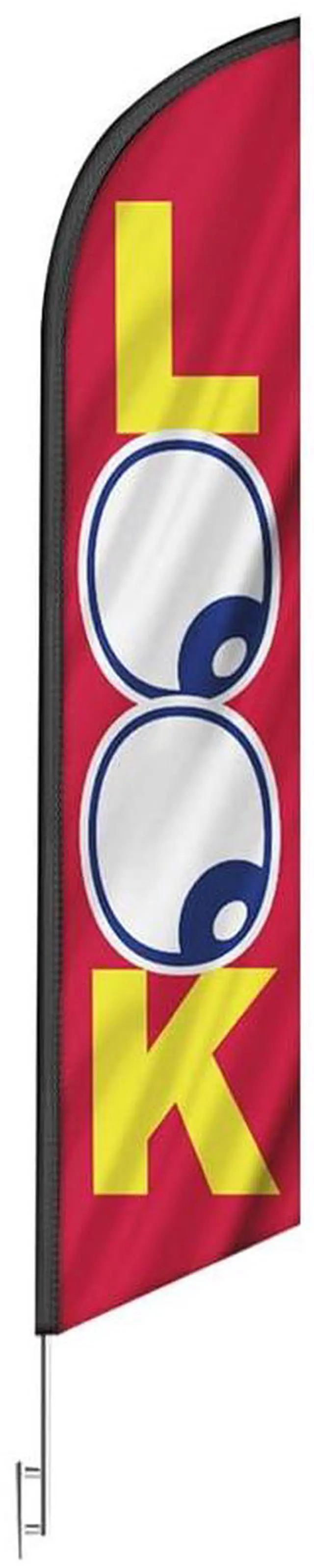 Alt view image 2 of 6 - Three Swooper Flag Combo Look Now Open Welcome Red White Advertising Signs With 3 Pole Kits & 3 Ground Spikes