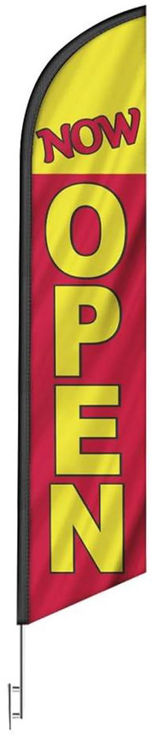 Alt view image 3 of 6 - Three Swooper Flag Combo Look Now Open Welcome Red White Advertising Signs With 3 Pole Kits & 3 Ground Spikes