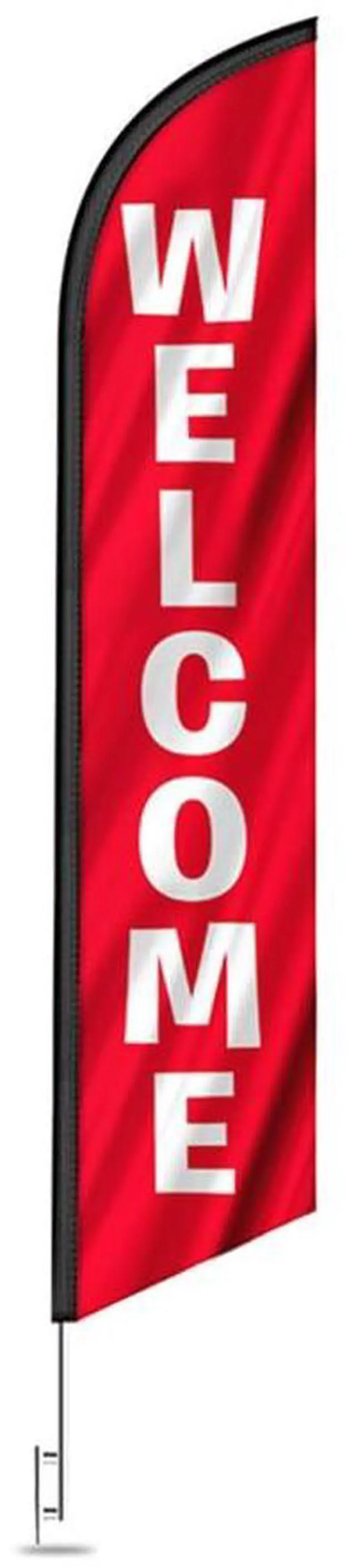 Alt view image 4 of 6 - Three Swooper Flag Combo Look Now Open Welcome Red White Advertising Signs With 3 Pole Kits & 3 Ground Spikes