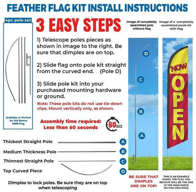 Alt view image 5 of 6 - Three Swooper Flag Combo Look Now Open Welcome Red White Advertising Signs With 3 Pole Kits & 3 Ground Spikes