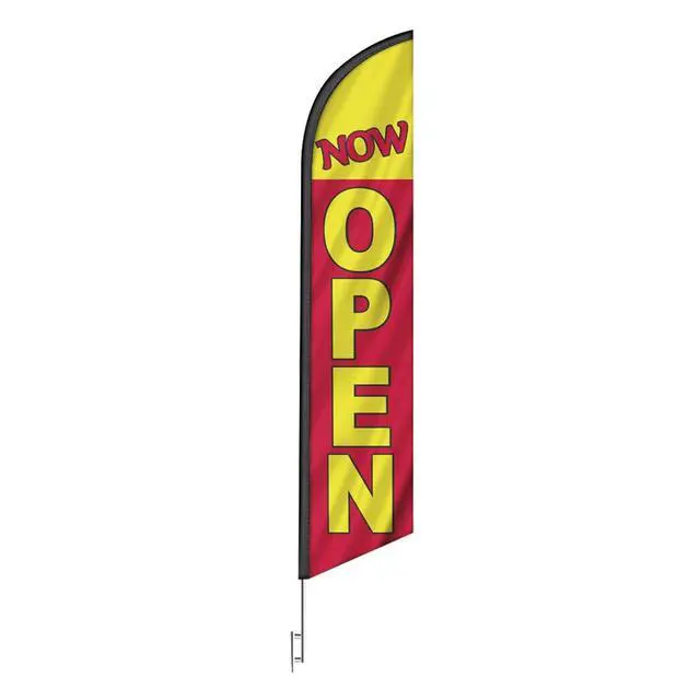 Alt view image 3 of 6 - Three Swooper Flag Combo Look Now Open Welcome Yellow Red Advertising W/Pole kits and Ground Spikes - Complete 3 sets