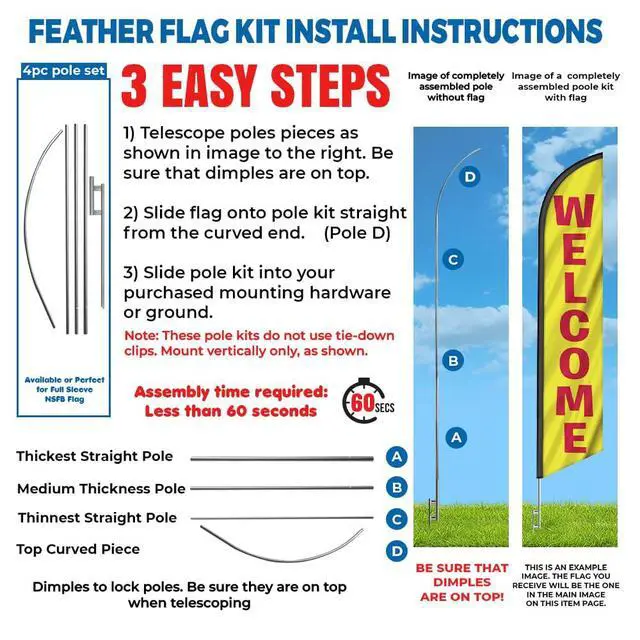 Alt view image 6 of 6 - Three Swooper Flag Combo Look Now Open Welcome Yellow Red Advertising W/Pole kits and Ground Spikes - Complete 3 sets