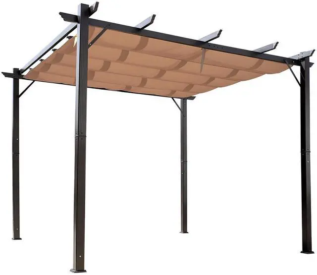 Main image of 10' x 10' Aluminum Patio Pergola with Retractable Pergola Canopy, Backyard Shade Shelter for Porch, Outdoor Party, Garden, Grill Gazebo, Brown